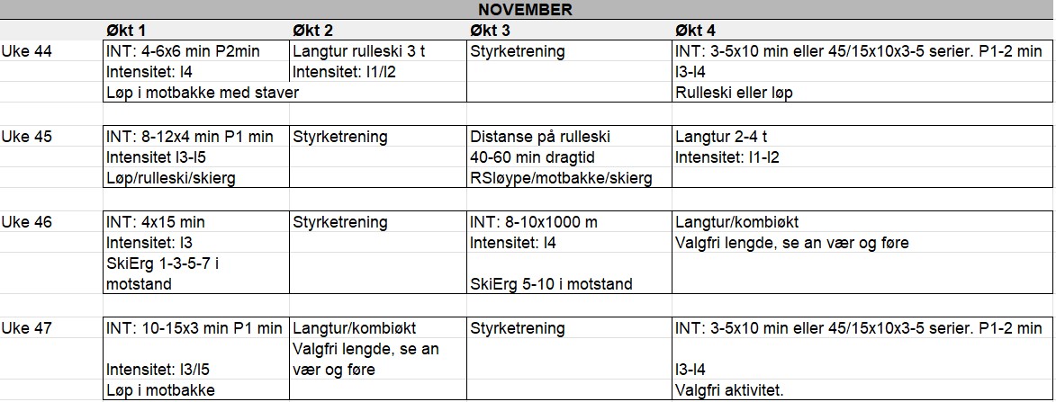 treningsprogram november